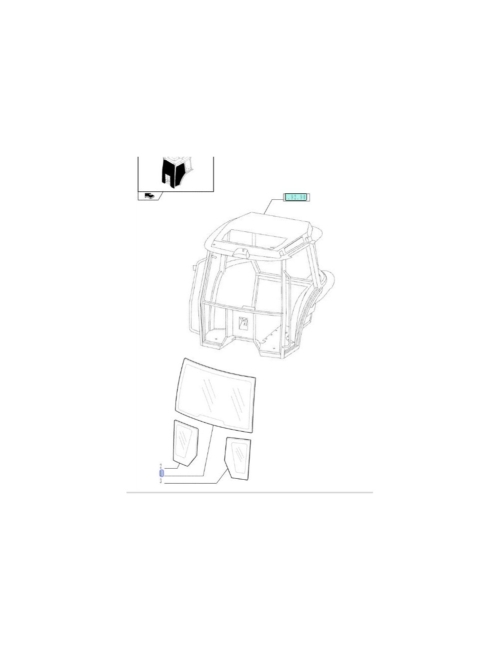 disegno tecnico parabrezza New Holland - cod 5089552