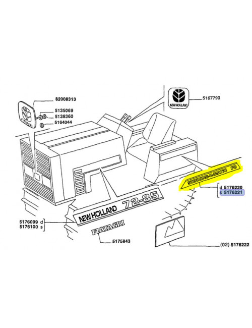 decalcomania lato sinistro posteriore New Holland - cod 5176221