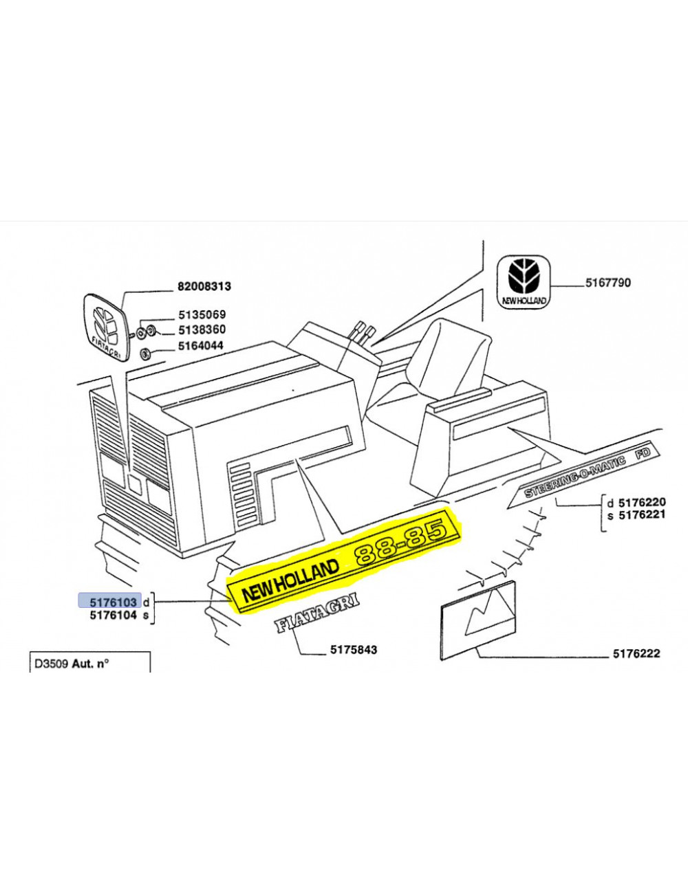 decalcomania lato destro New Holland - cod 5176103 decalcomania lato destro New Holland - cod 5176103