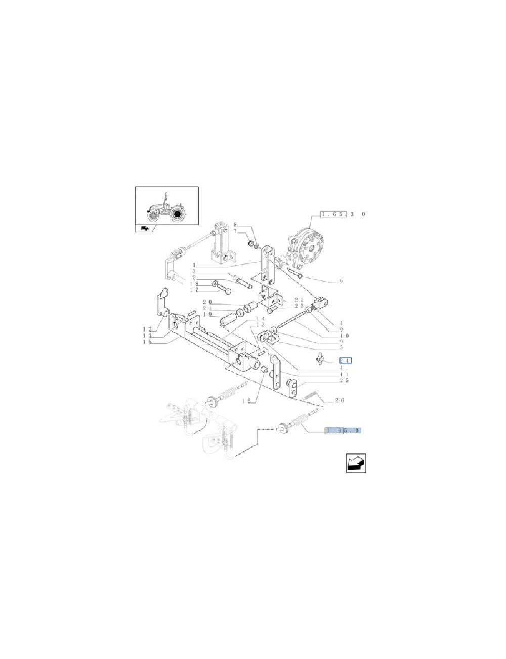 Bilanciere comando freno a mano cavo flessibile New Holland - cod 9977189